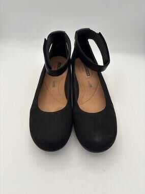 Women’s Clark’s Size 9 Black Suede Ballet Flats w/ Ankle Strap